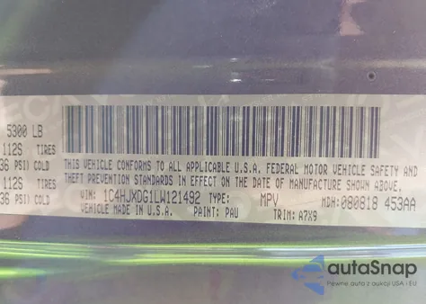 2020 Jeep Wrangler Unlimited Sport z USA, uszkodzony, nr VIN 1C4HJXDG1LW121492